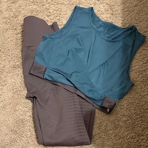 Fabletics Teal Sports Bra with Charcoal Leggings